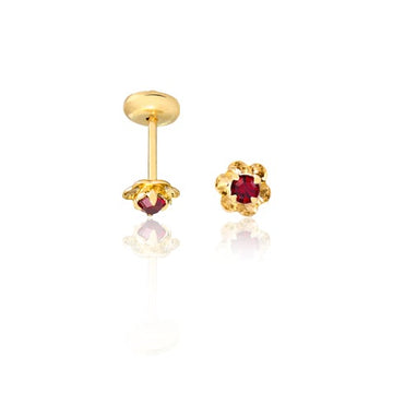 18K Gold Layered Oro Laminado White or Red Cubic Zirconia Flower Design Plugs Kids Earrings 21.0075/1/3